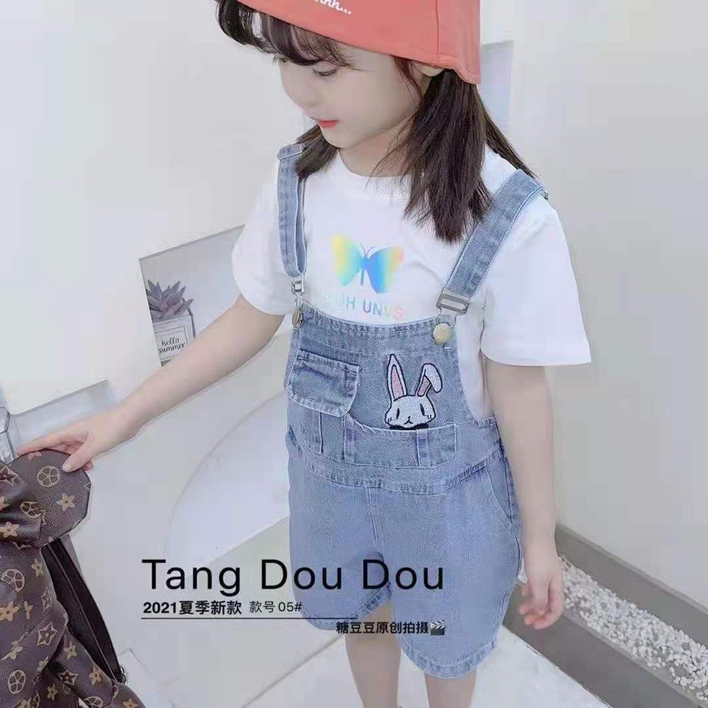 Setelan Overall Jeans Anak Perempuan Kaos Lengan Pendek Import Jumpsuits Jeans Anak Perempuan