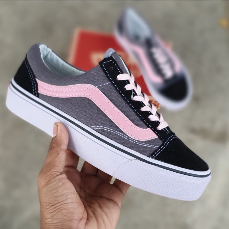 Sepatu Tali oldskool BW/hitam pink/navy pink/hitam abu 36 - 43