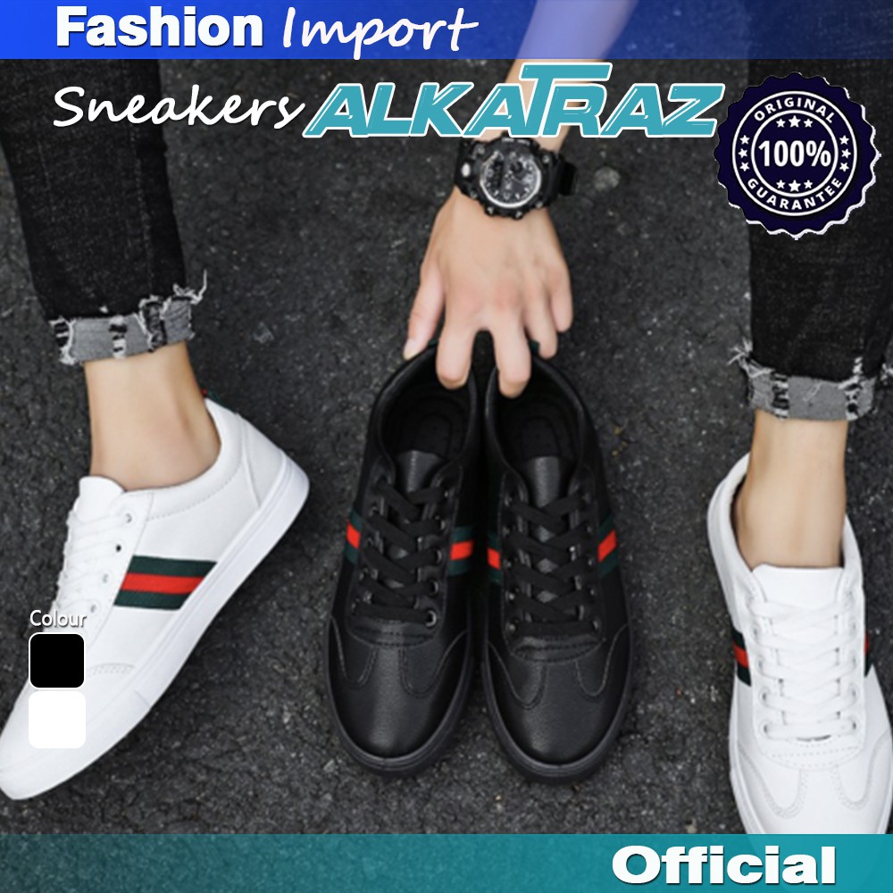Sepatu Sneakers Casual Pria Cowok Alcatraz Fashion Import Warna Hitam Putih Size 40-43 Perimum
