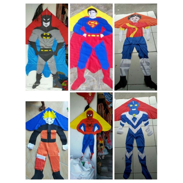 [10 PCS ] PAKET GROSIR LAYANGAN KAIN PARASUT SUPERHERO KAKI / LAYANGAN KAIN PARASUT / LAYANGAN HIAS