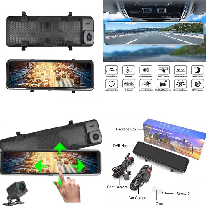 Kamera Dashboard Spion Tengah Mobil Dashcam Recorder Split Screen