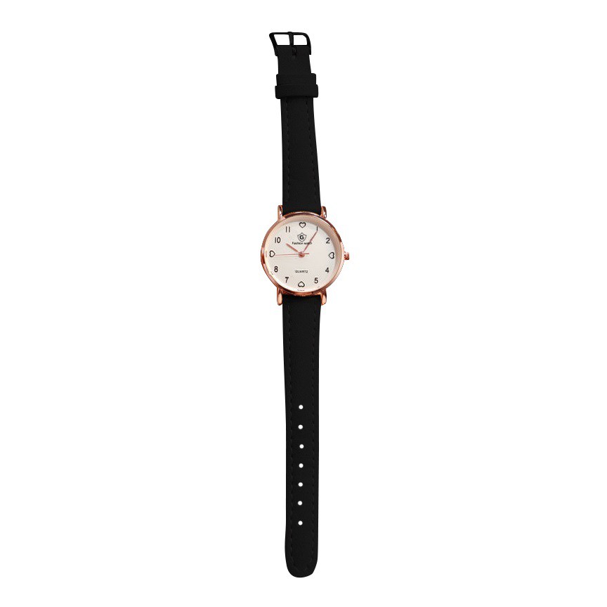 ELBER J171 Jam Tangan Kulit Wanita Polos Jam Cewek Analog Mini Tali Kecil-Hitam