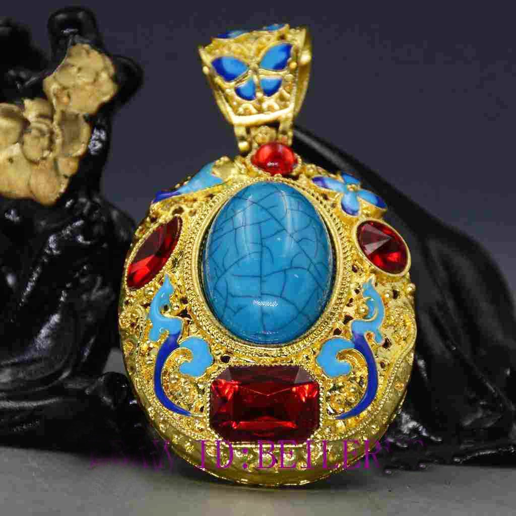 LIONTIN BESAR Handmade Brass Cloisonne Inlaid Turquoise & Zircon