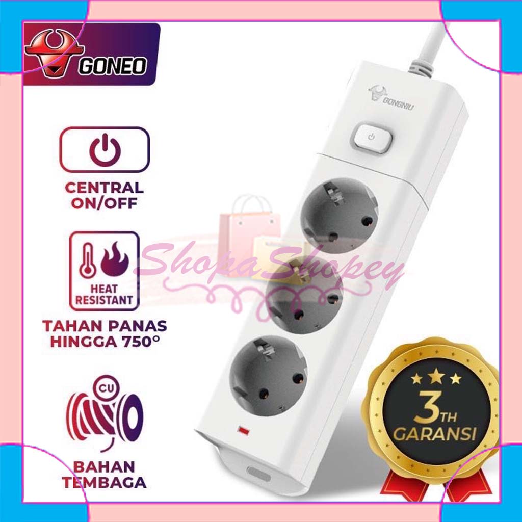 GONEO Stop Kontak/Power Strip 3 Lubang Colokan G1030 Dengan Kabel (1.5m / 3m / 5m) GONGNIU