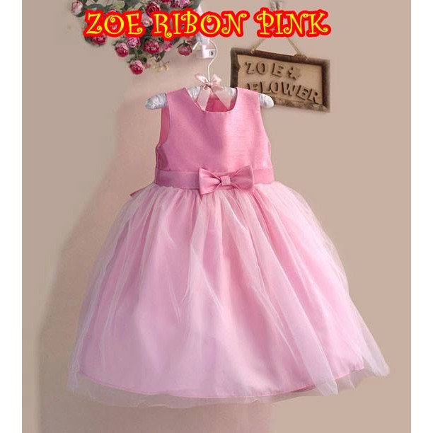 DRESS ZOE RIBON PINK  / FASHION BAJU ANAK PEREMPUAN