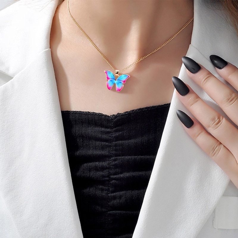 Kalung Choker Liontin Kupu-Kupu Warna Biru Gradasi Silver Gaya Korea Untuk Wanita