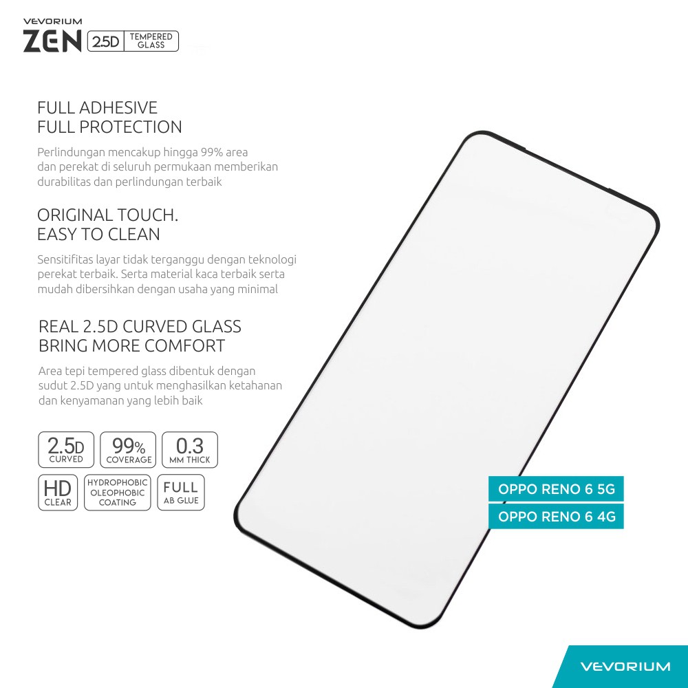 VEVORIUM ZEN 2.5D Oppo Reno 6 4G 5G Full Cover Tempered Glass