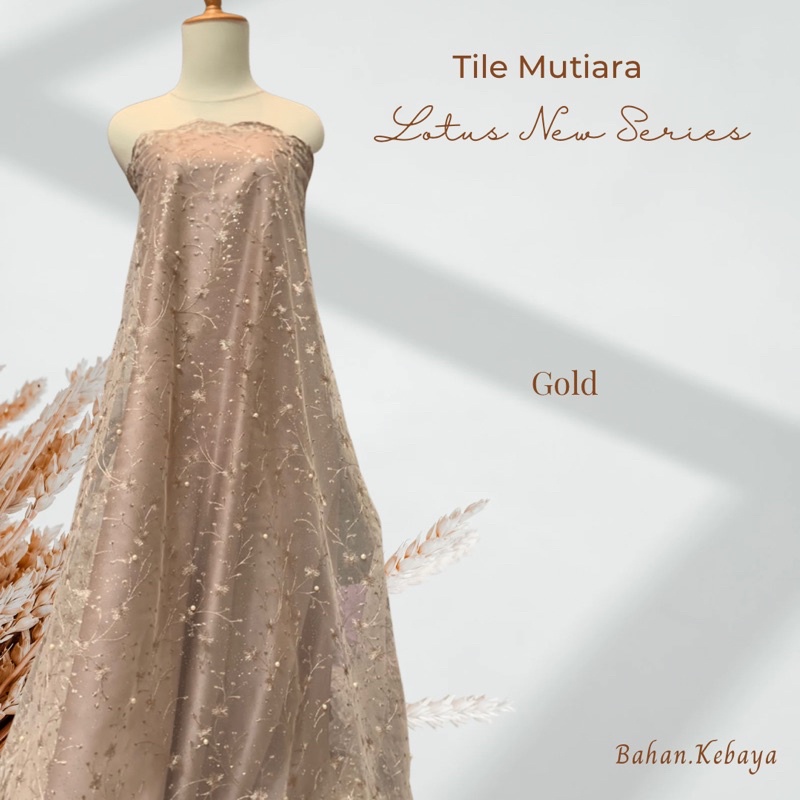 Kain Bahan Bridesmaid Kebaya Brokat Brukat Tile Lotus New Series Warna Light Gold Kuning Emas Mas