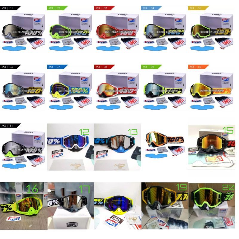 Kacamata Helm Motor Cross Universal Jpx Kawasaki KLX Trail Goggle 100% Gogle - Google Mx 100