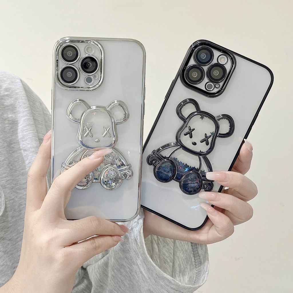 Soft Case Silikon Motif Beruang 3D Quicksand Untuk IPhone 14 13 12 11 Pro Max 14 Plus