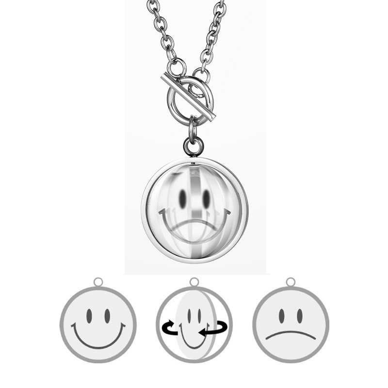 Kalung Titanium Steel Dengan Liontin Smiley Face Gaya Hip Hop Untuk Pria / Wanita