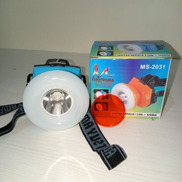 Senter Kepala Mitsuyama Putih &amp; Kuning MS-2031 Murah berkualitas Headlamp Donut 1 LED + 12 SMD