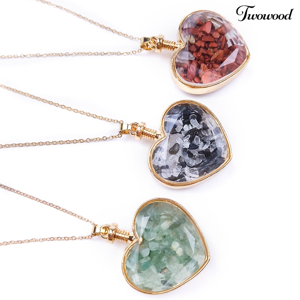 Twowood Heart Shape Transparent Glass Necklace Pendant Alloy Natural Stone Wish Bottle Pendant Charm Gift