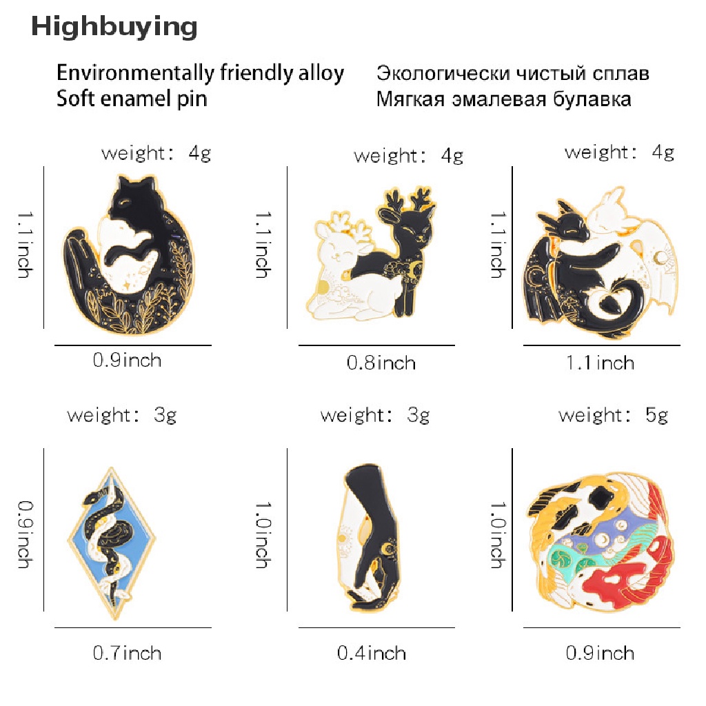 Hbid Bros Pin Enamel Desain Kucing / Rusa / Koi Keberuntungan Warna Hitam Gaya Punk