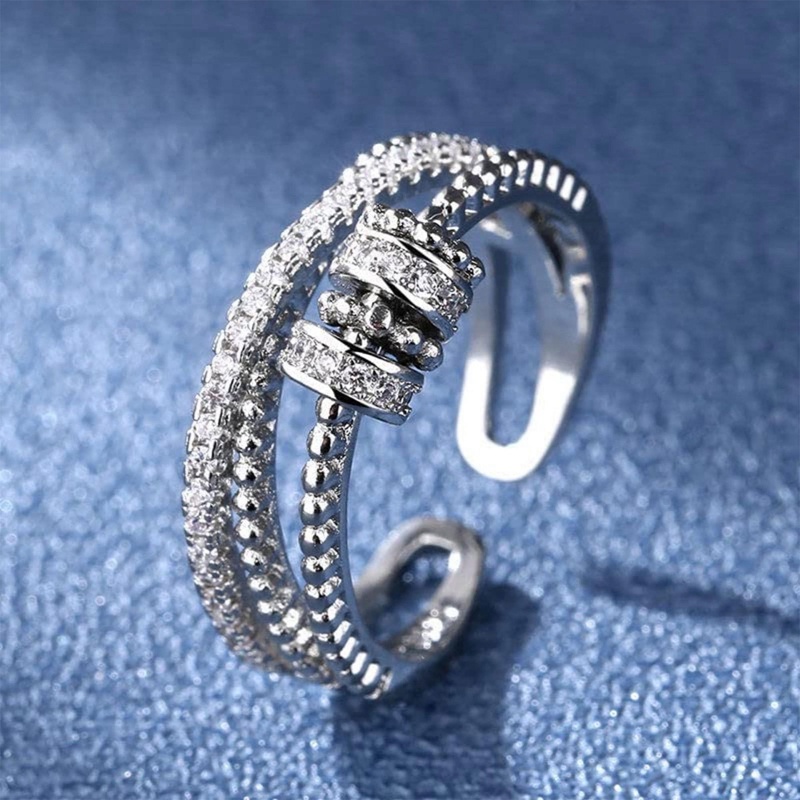 Perhiasan Cincin Couple Bahan Tembaga Hias Manik-Manik Zirkon Untuk Pria Dan Wanita