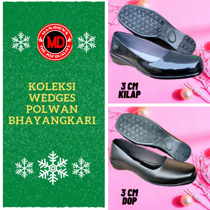 MANDIENS Sepatu Wedges Persit Bhayangkari PDH Polwan Kilap Sintetis - Sepatu PNS Guru - Sepatu Kerja SPG