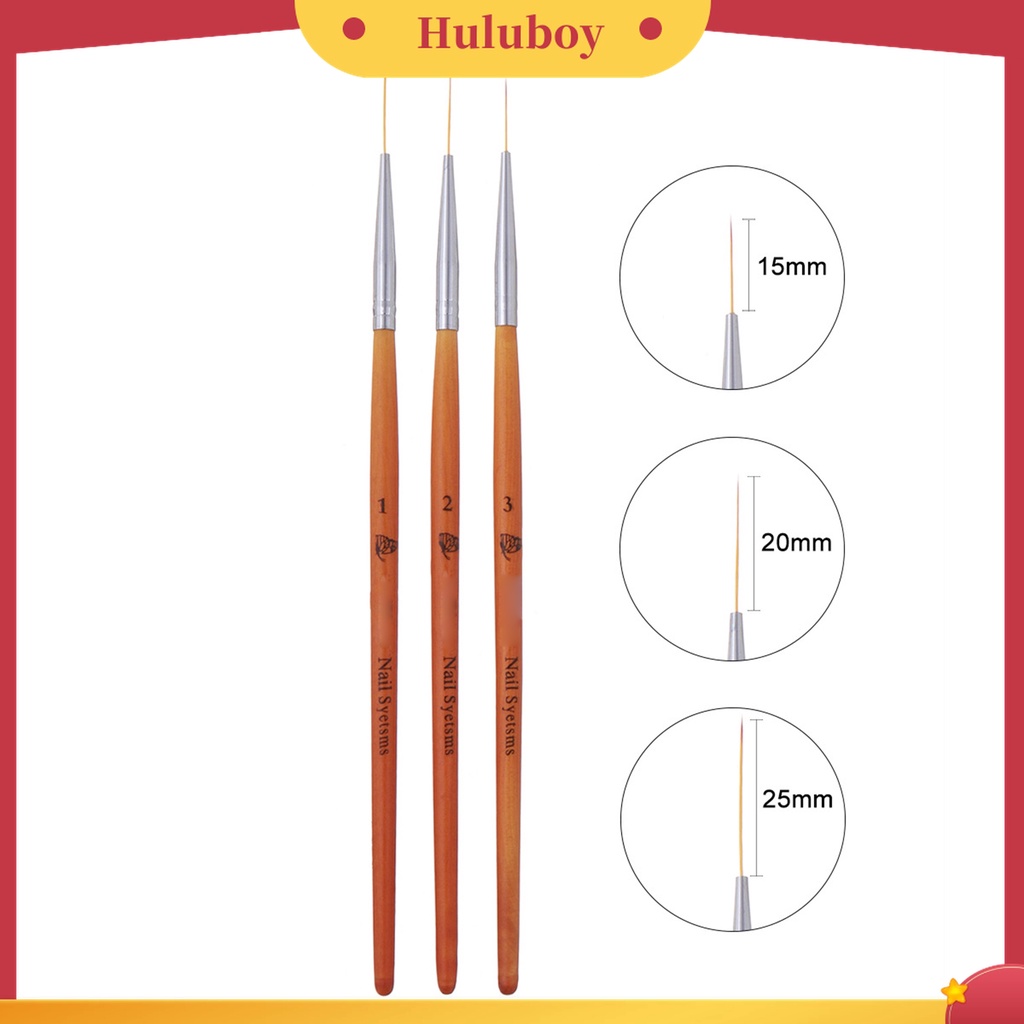 Huluboy Huluboy♡ 3 Pcs / Set Pena Kuas Lukis Kuku Gagang Kayu Ringan Untuk Manicure