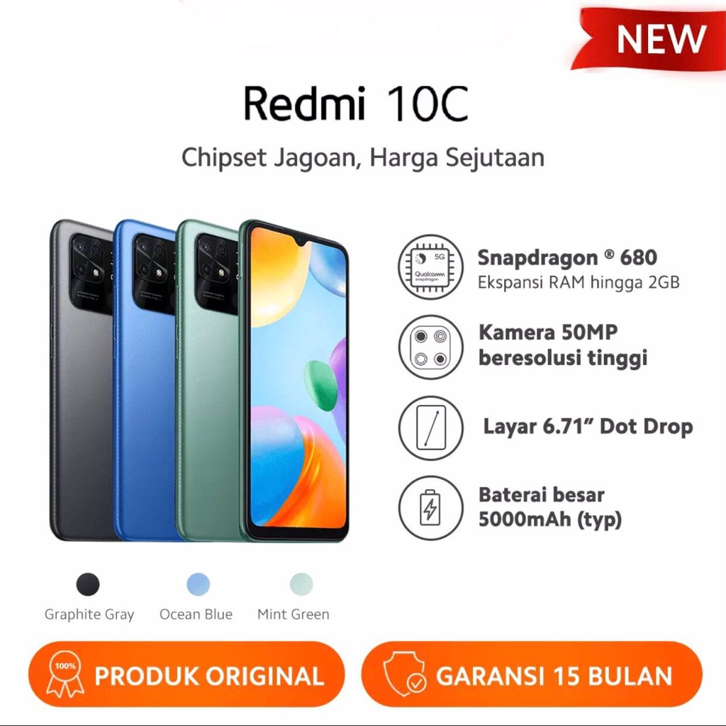 Xiaomi Redmi 10C [4GB+64GB - 4GB+128GB] Snapdrgon 680 - 50MP Dual Camera - 6.71&quot; IPS LCD - 5000mAh Garansi Resmi Xiaomi 15 Bulan