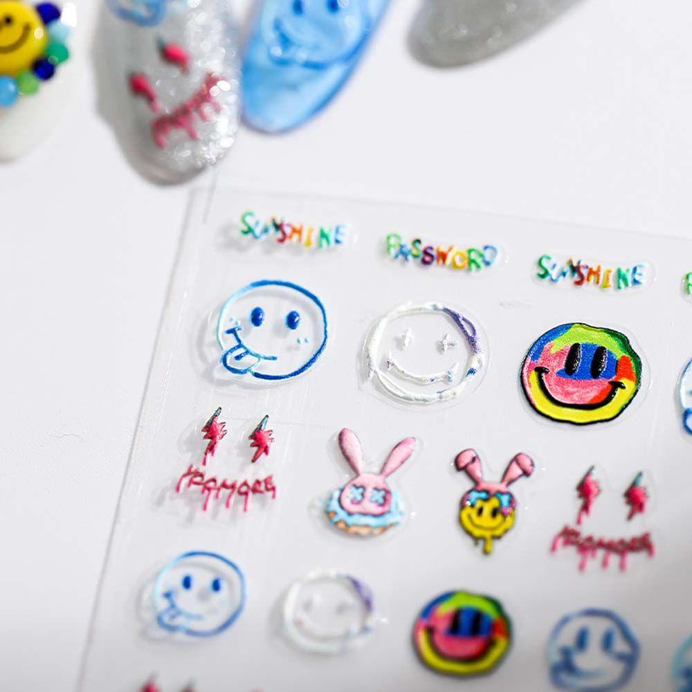 Needway   Kartun Stiker Kuku Wanita Fashion Smiley Bunga Avengers Perekat Diri Nail Art Dekorasi