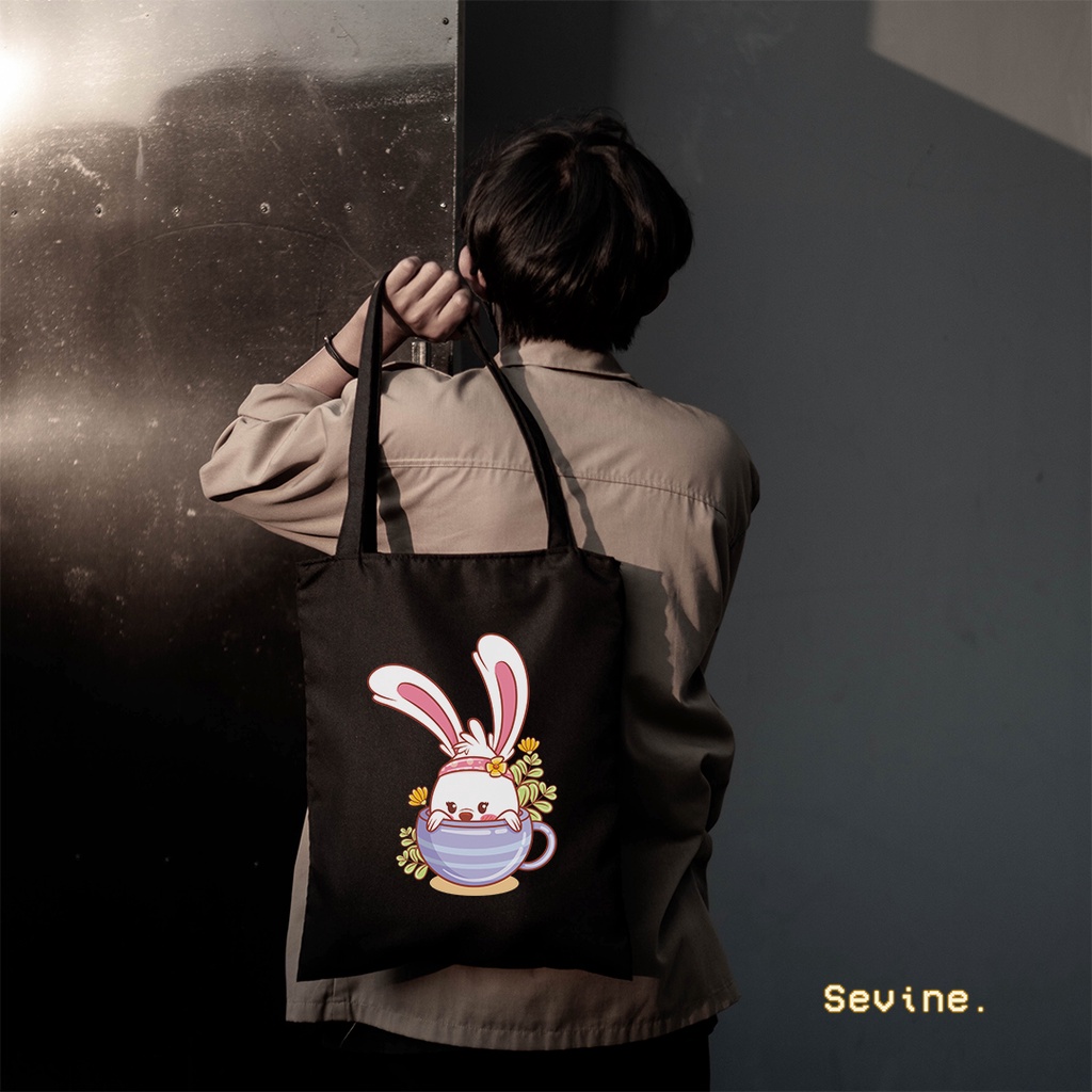 Sevine Tas Totebag Wanita Tote Bag Resleting Hitam Black Kawai Series - KWI8