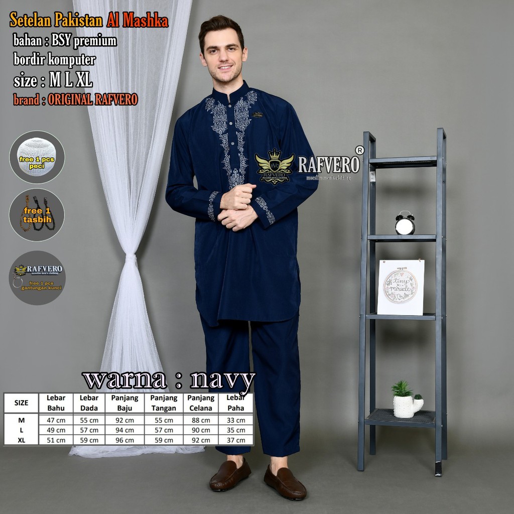 Setelan Pakistan Al-Mashka Original Rafvero Baju Koko Muslim Pria