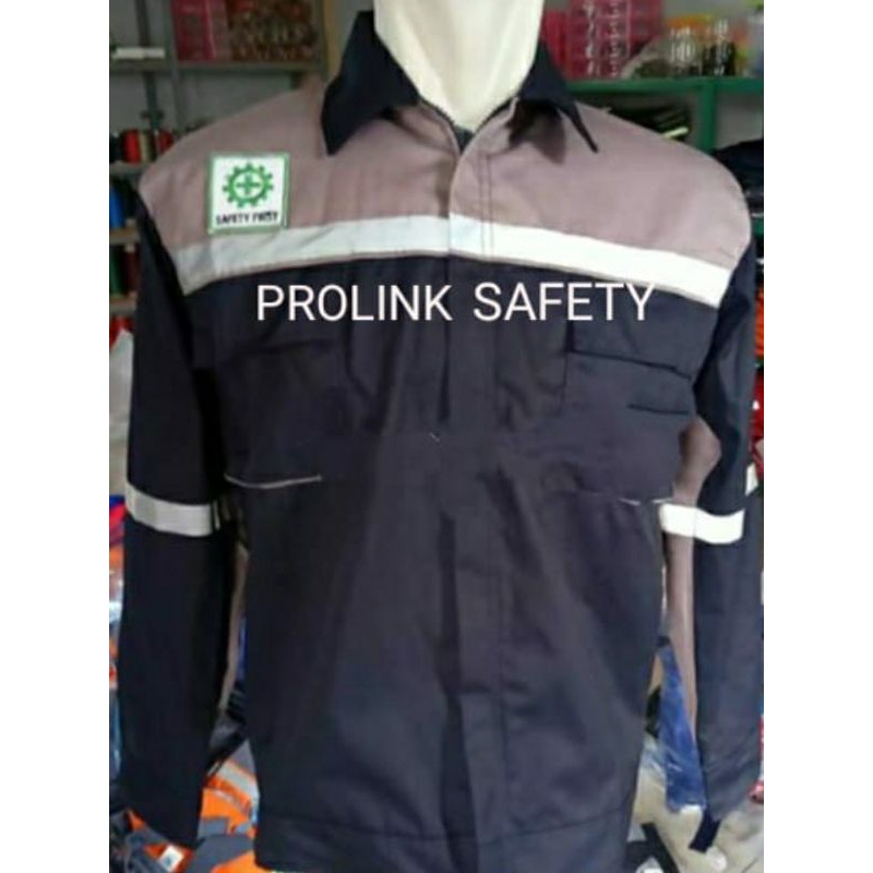 SERAGAM BAJU SAFETY DONGKER KOMBINASI ABU ABU RESLETING BARU