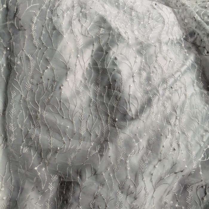50cm Silver Perak Kain Tile Tulle Mutiara Silver Kain Brukat Kebaya
