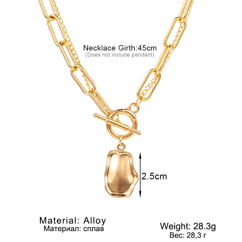 Double-layer chain OT buckle metal geometric pendant chain fashion necklace for women