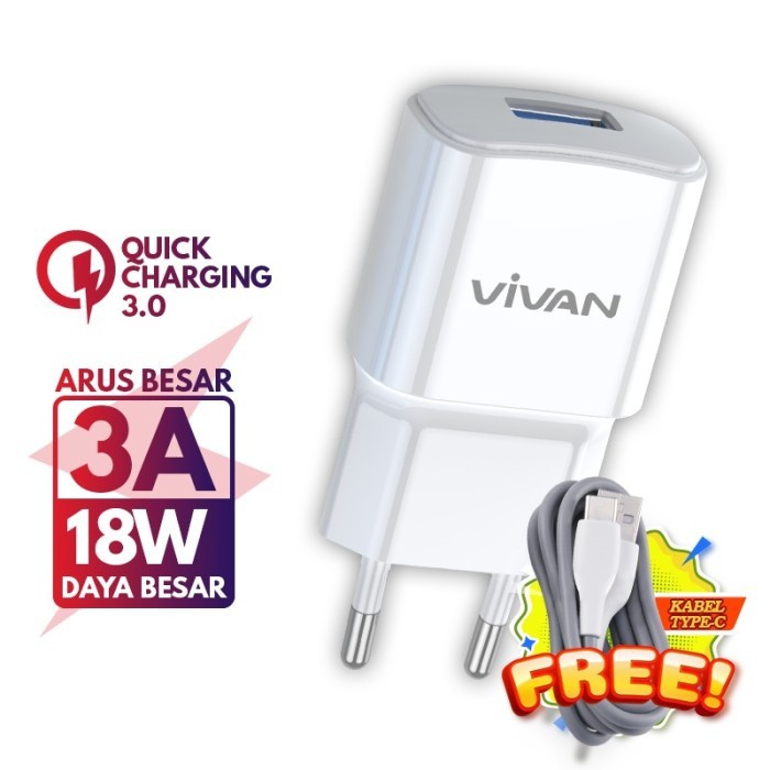 Charger Hp Original VIVAN Power Oval 3.0 II 18W FREE Kabel Quick Charging