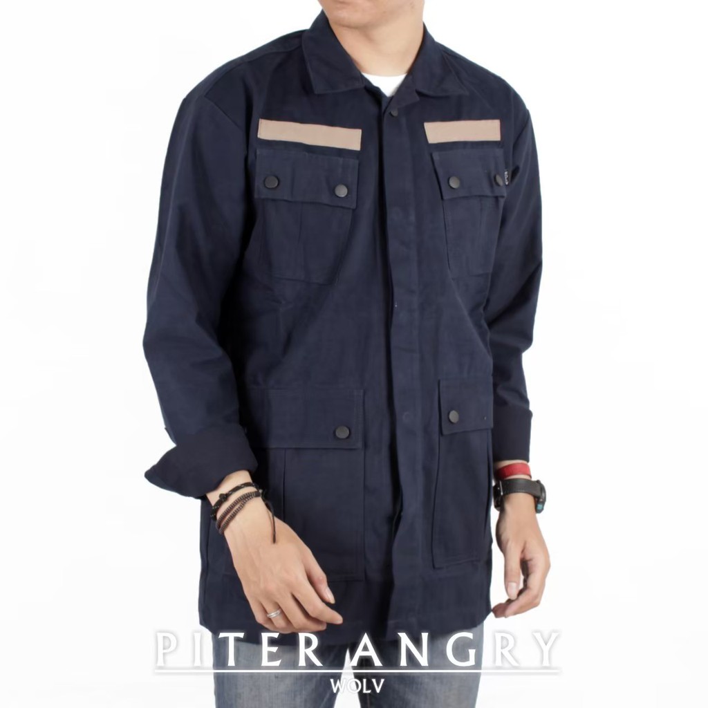 WOLV ORIGINAL PITER KEMEJA PRIA Pakaian pria canvas Kemeja Pitter warna av seri art WPA603