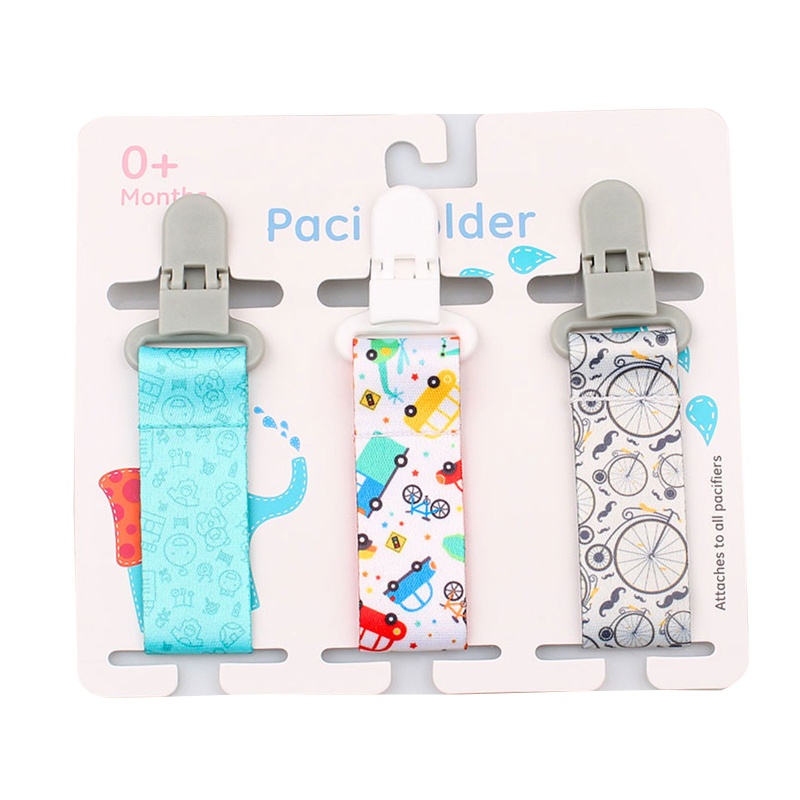 Mary 3pcs / set Klip Rantai Holder Dot Empeng Bayi Motif Print Kartun DIY