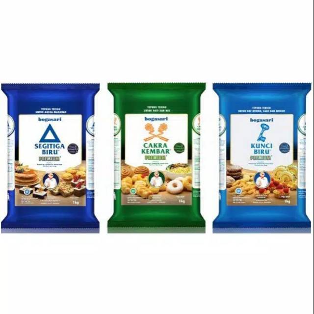 

Tepung terigu bogasari Cakra / Segitiga / Kunci kemasan [1kg]