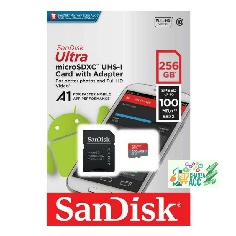 KHANZAACC SanDisk Ultra MicroSD 256GB A1 100MB/s MicroSDXC UHS-I