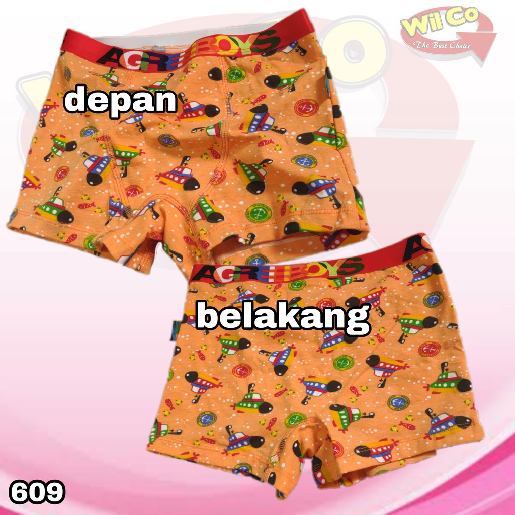 K609 - (Harga 1Pcs) CELANA DALAM [BOXER] ANAK PAKAIAN DALAM ANAK COWOK USIA 3 -11 TH AGREE BOYS SIZE M - XL