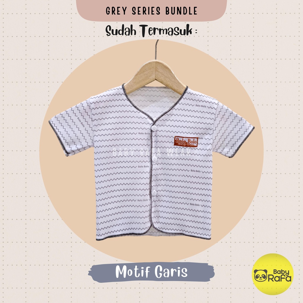 Serian Abu - 3 pcs Baju Bayi Tangan Pendek Baru Lahir 0 sd 3 Bulan Grey Series merk SNI Bolo - Bolo