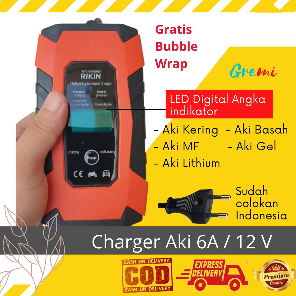 Charger Aki 6A 12V Mobil Carger Aki Mobil Casan Aki Alat Cas Aki Motor Carger Accu TRANSFORM RIKIN