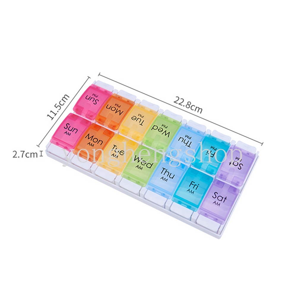 Kotak Penyimpanan Obat Portabel 14 grid Bahan Plastik Warna-Warni Dengan Label