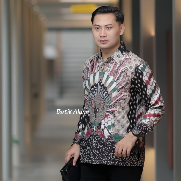 Kemeja Batik Pria Lengan Panjang Premium Modern Ori Full Furing Hem Baju batik Pria Lengan Panjang Solo Pake Puring Oringinal Reguler FASHION BATIK ALUNA Bahan Halus Tebal Kombinasi Kondangan