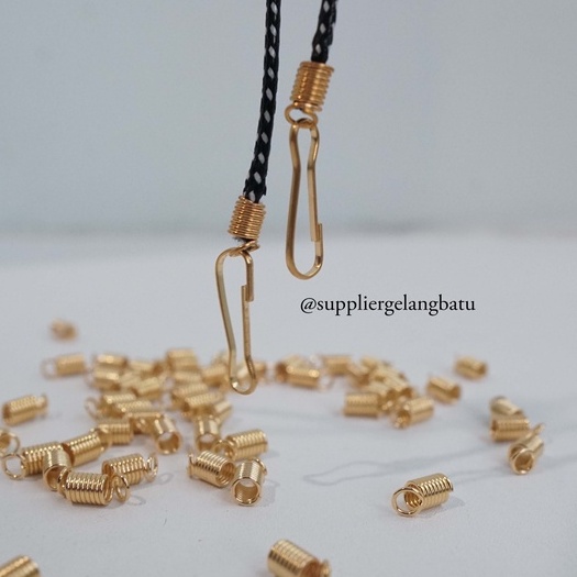 UJUNG TALI CONNECTOR 4mm SPRING CORD end per KONEKTOR GOLD masker