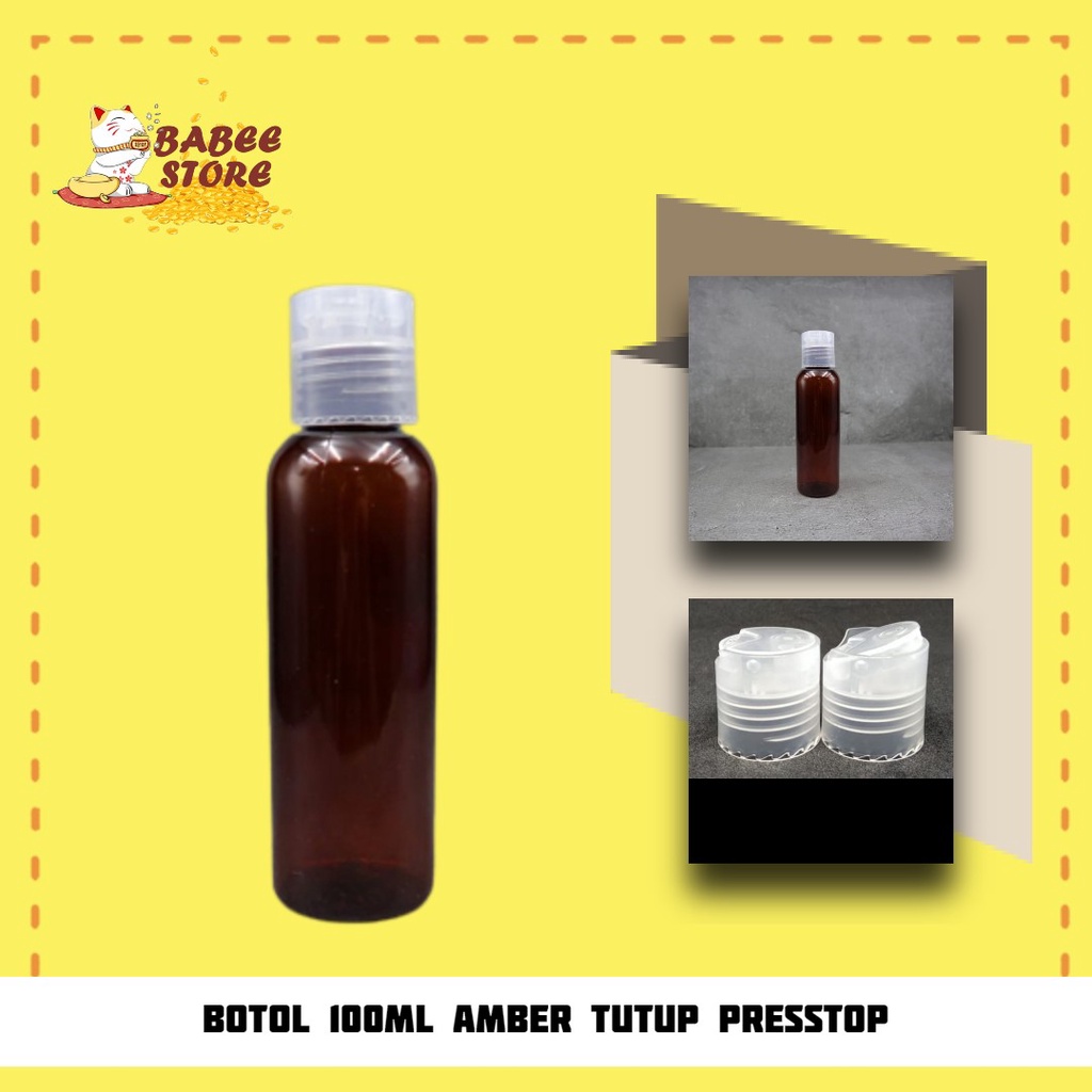 BOTOL PLASTIK 100ML AMBER PRESSTOP PUSHTOP / BOTOL AMBER 100 ML / BOTOL ISI ULANG [HARGA GROSIR]