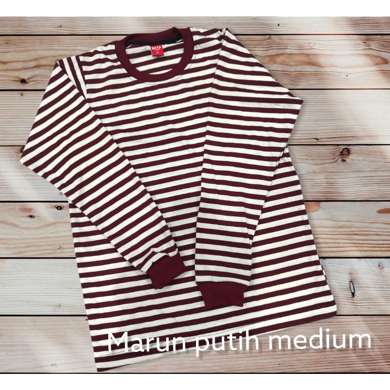 kaos stripe marun putih medium lengan panjang rip