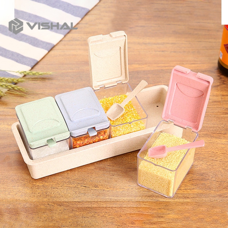 VISHAL Tempat Bumbu Kotak Dapur 4in1Free Sendok Rak Seasoning Box 4 VS-38