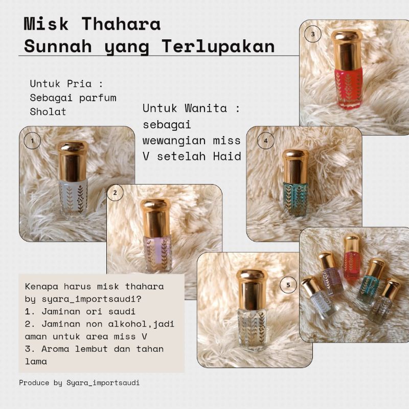 Misk Al Thahara Parfum Premium (non alkohol) 3ml 6ml parfum untuk area kewanitaan