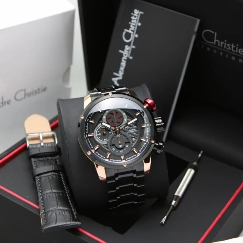 Jam Tangan Alexandre Christie AC 6239 Pria / AC6239 MC Black Rosegold Original