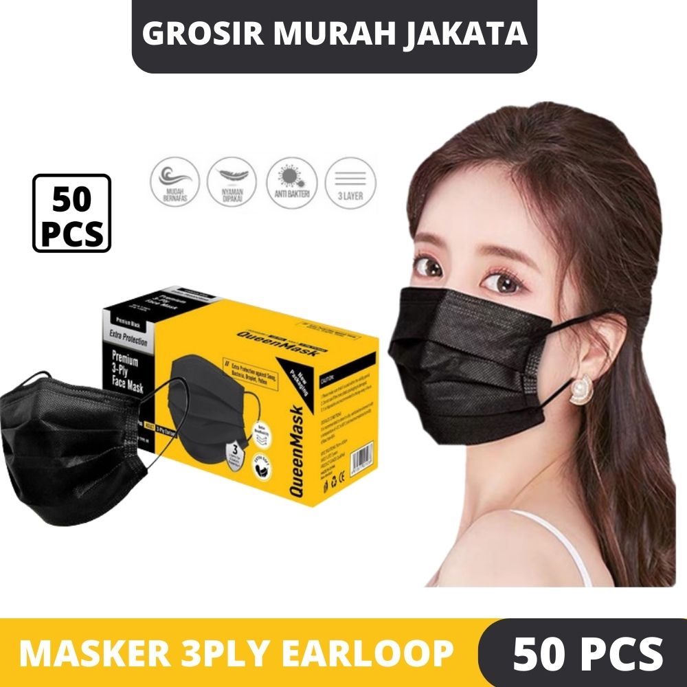 Masker Hitam 3Ply Earloop Non Medical Mask GMJ