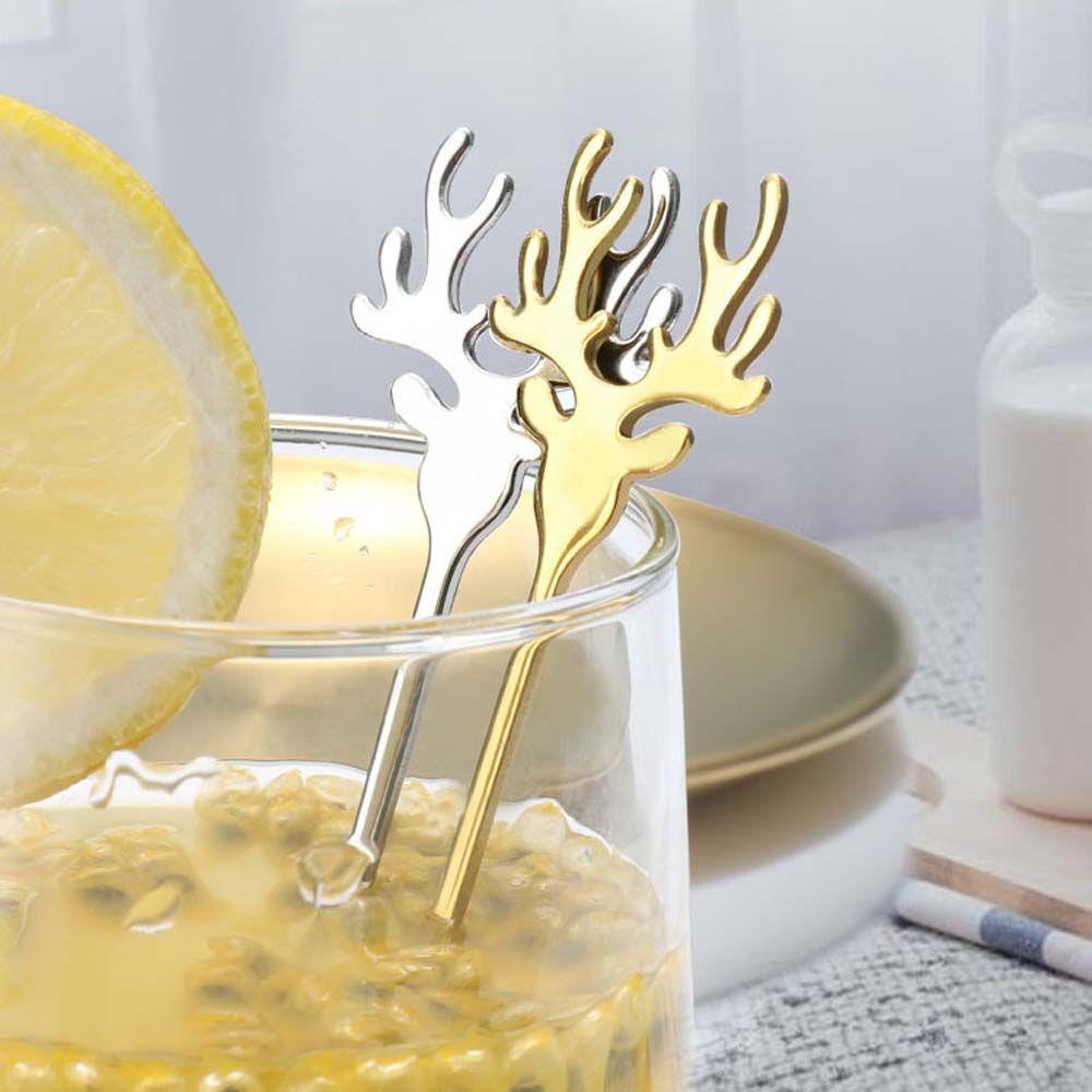 Nickolas1 Sendok Kopi Stainless Steel Kualitas Tinggi Natal Elk Deer Head Dessert Stirring Spoon