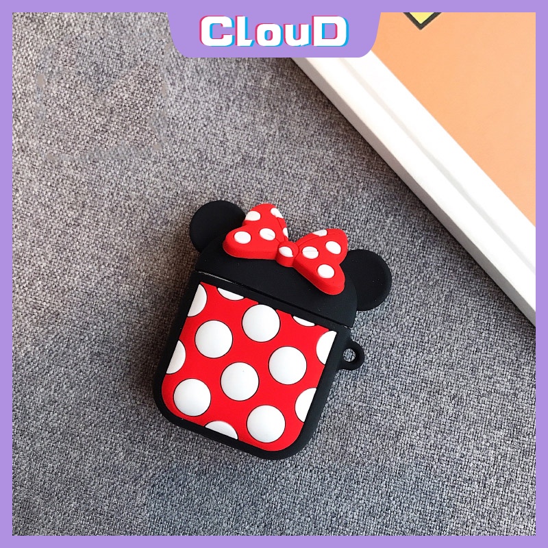 Casing Silikon Motif Kartun Mickey / Minnie Mouse Untuk Simpan Earphone Wireless Bluetooth Apple AirPods 1 / 2