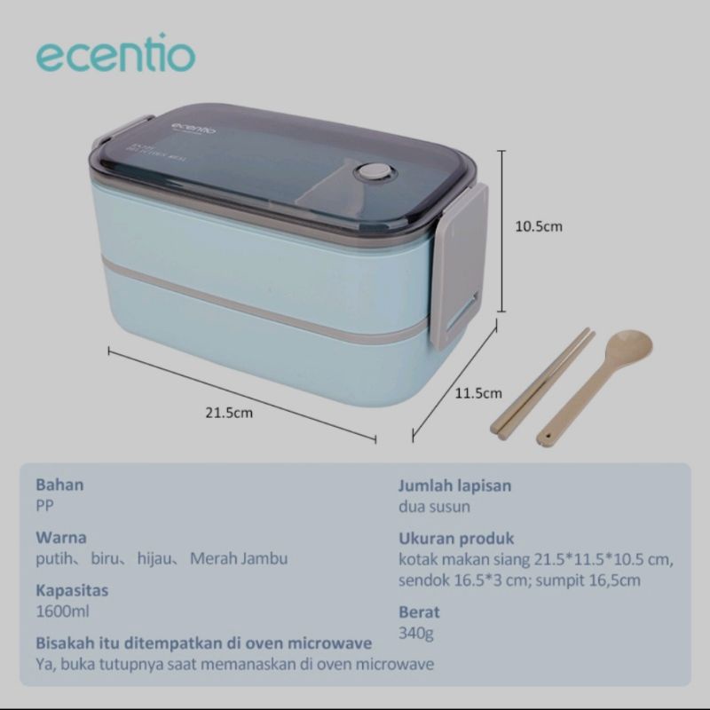 Ecentio Lunch Box 1600 ml Double Layer Kotak Makan Anti Tumpah