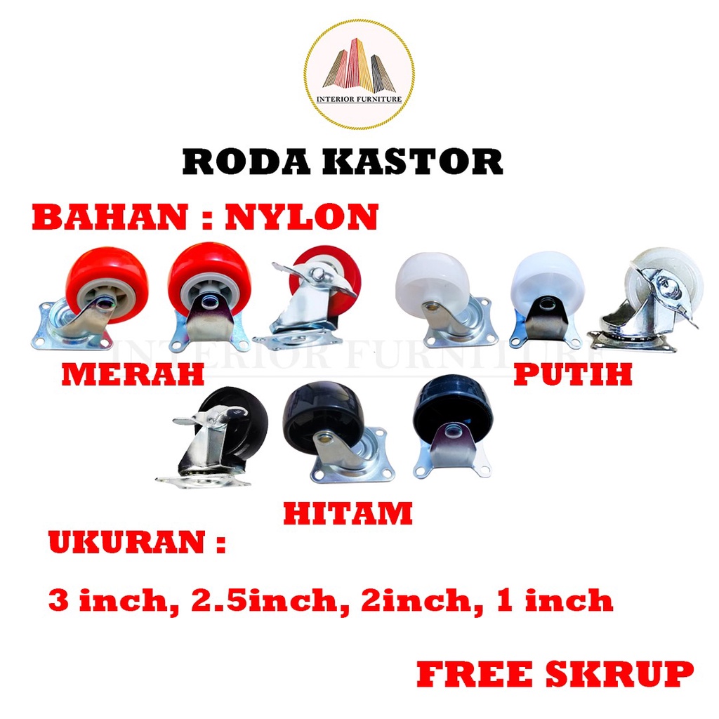 Roda Kastor Plate Pvc Nylon / Roda Troly Etalase  1 inch MATI &amp; HIDUP (1Pcs) FREE SEKRUP