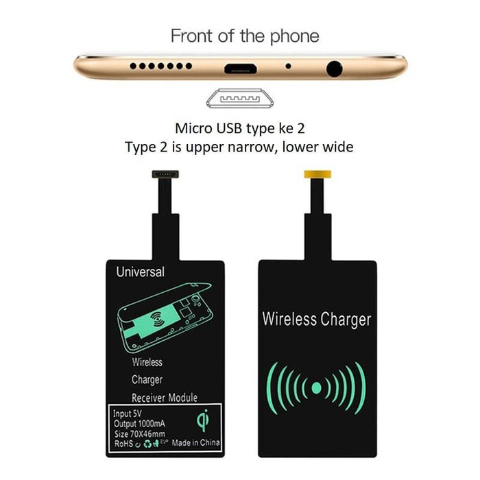 CHARGING RECEIVER QI PAD UBAH Handphone MICRO USB BISA WIRELESS CHARGE